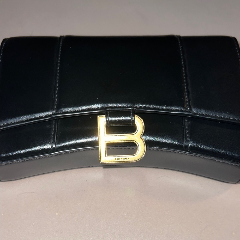 Balenciaga Black Clutch with Gold Accent